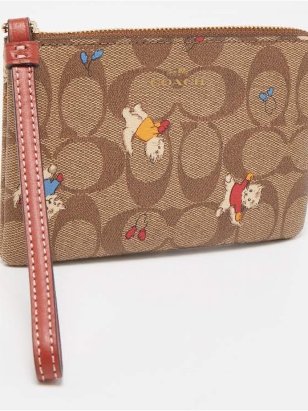 Coach Brown Signature Cat Mittens Wristlet NWOT